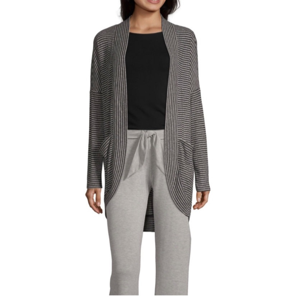 NWT Xersion Striped Cardigan in Black & Grey